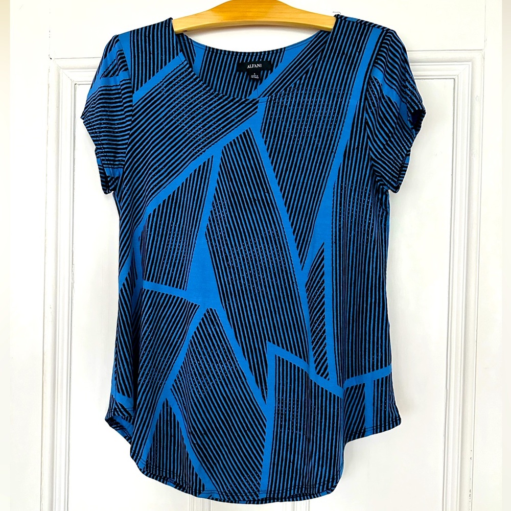 Alfani - Essential Tee, Blue Stripe Blouse - S